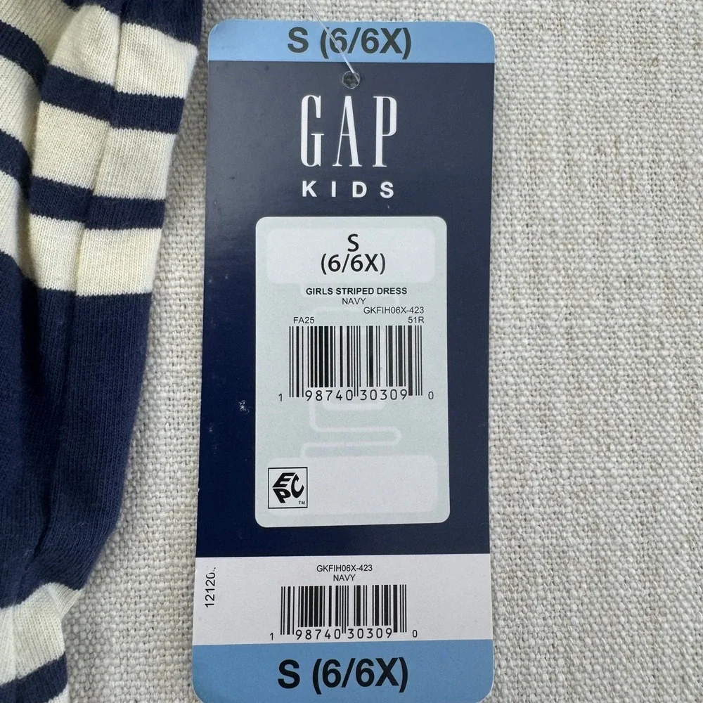 Gap Kids Girls Striped Rugby Dress Navy Cream Long Sleeve Cotton S‎ 6/6X NEW